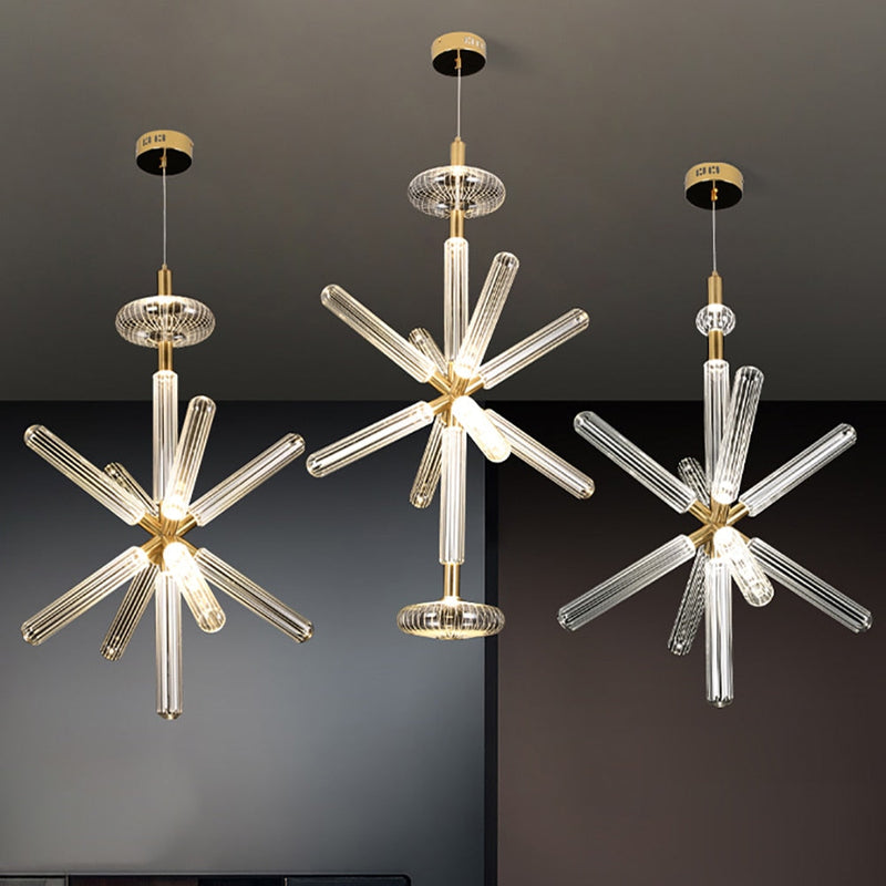 Modern Luxury LED Pendant Lights Snowflake Glass Lamps Designer Decoration Restaurant Bar Stair Lighting AC110-240V-0