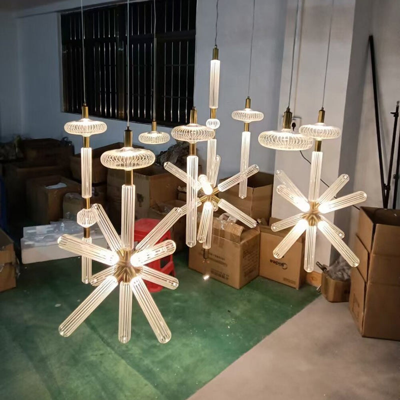 Modern Luxury LED Pendant Lights Snowflake Glass Lamps Designer Decoration Restaurant Bar Stair Lighting AC110-240V-31