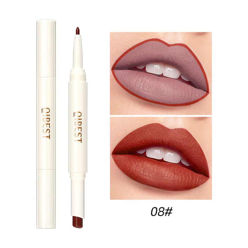 "Matte Nude Lipstick Duo: Waterproof Long Lasting Lip Color with Built-in Lip Liner"