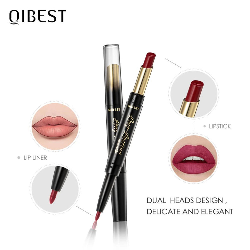 "Matte Nude Lipstick Duo: Waterproof Long Lasting Lip Color with Built-in Lip Liner"