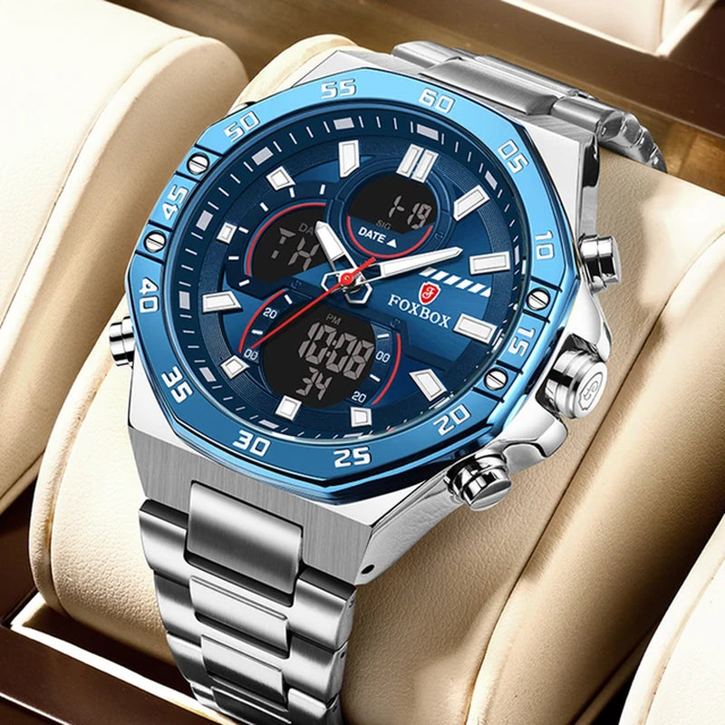 "Ultimate Style and Functionality: LIGE Dual Display Men's Watch - Waterproof, Luxury Sport Quartz Chronograph for the Modern Gentleman"