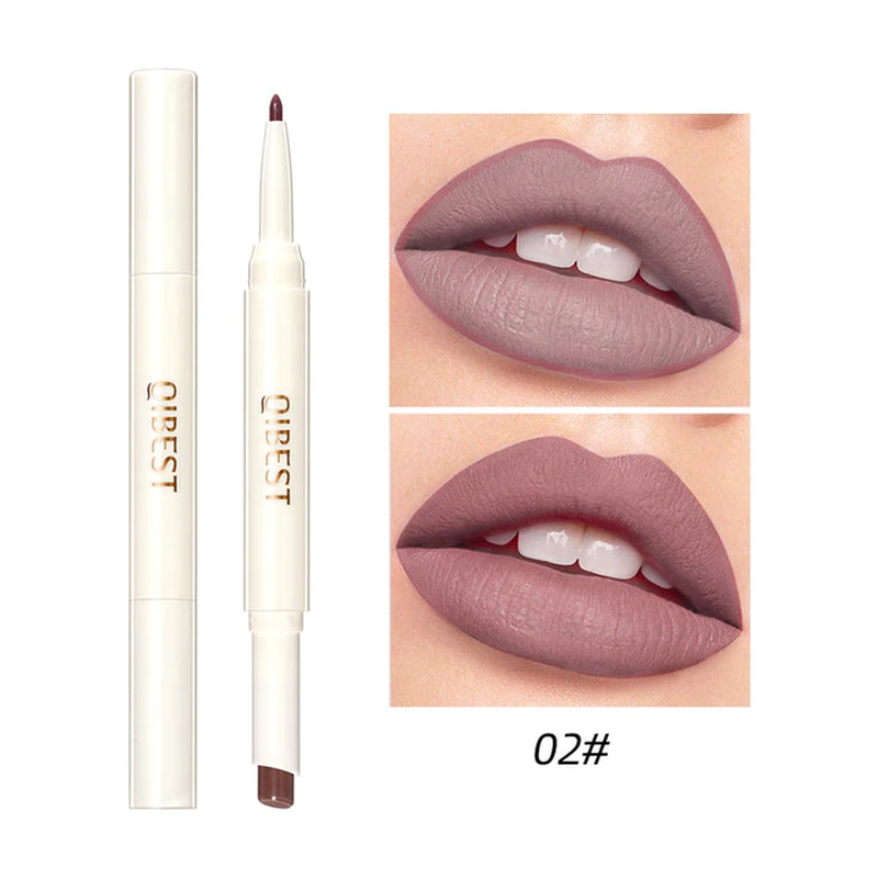 "Matte Nude Lipstick Duo: Waterproof Long Lasting Lip Color with Built-in Lip Liner"