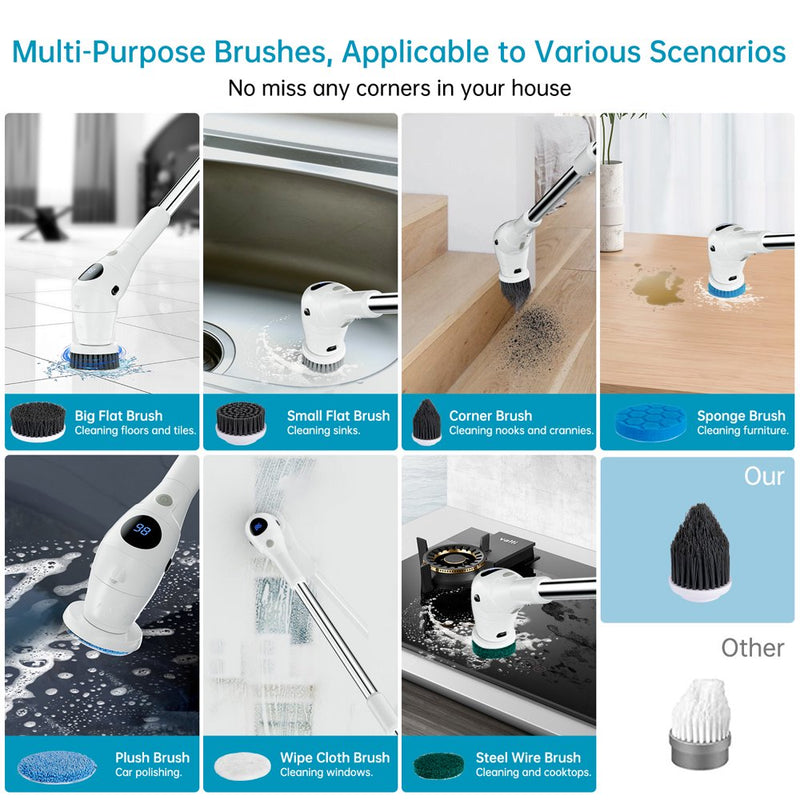 Professional title: "Versatile Electric Spin Scrubber with Adjustable Handle, Night Light, and LCD Display, Cordless Handheld Cleaning Brush with Multiple Speed Settings"