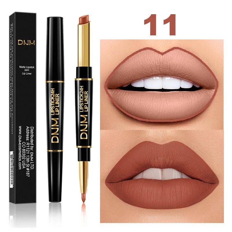 "2-in-1 Matte Pigment Lipstick and Lip Liner: Long-Lasting Waterproof Makeup Duo in Skin-Complementing Shade"