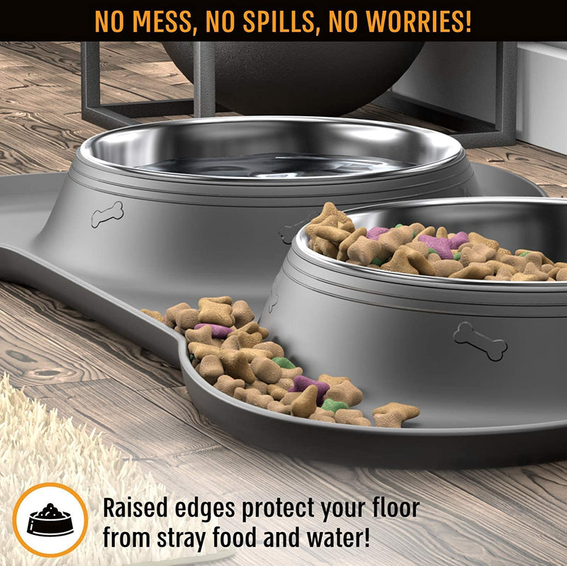 "Ultimate No Spill Dog Bowl Set - Stainless Steel Bowls with Silicone Mat for Mess-Proof Feeding, Perfect for Small, Medium, and Large Dogs!"