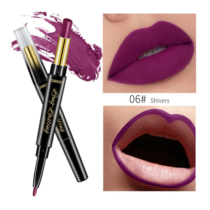 "Matte Nude Lipstick Duo: Waterproof Long Lasting Lip Color with Built-in Lip Liner"