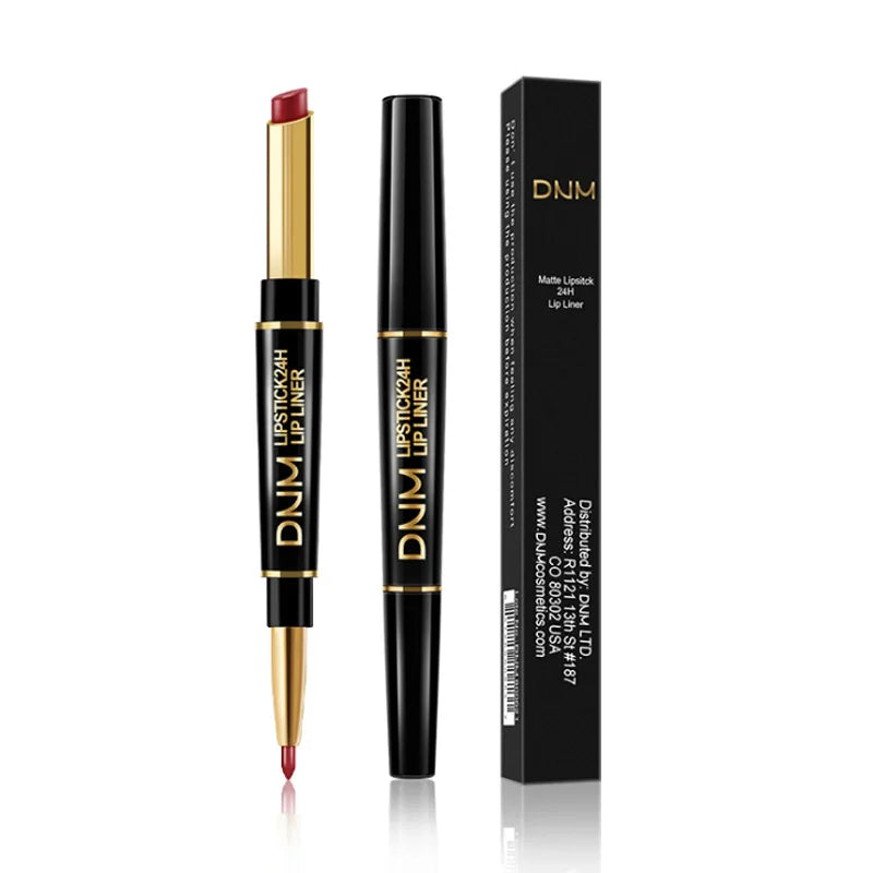 "2-in-1 Matte Pigment Lipstick and Lip Liner: Long-Lasting Waterproof Makeup Duo in Skin-Complementing Shade"