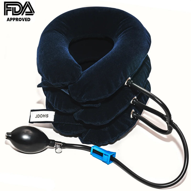 Inflatable and Adjustable Cervical Neck Traction Device - Effective Pillow for Neck Pain Relief