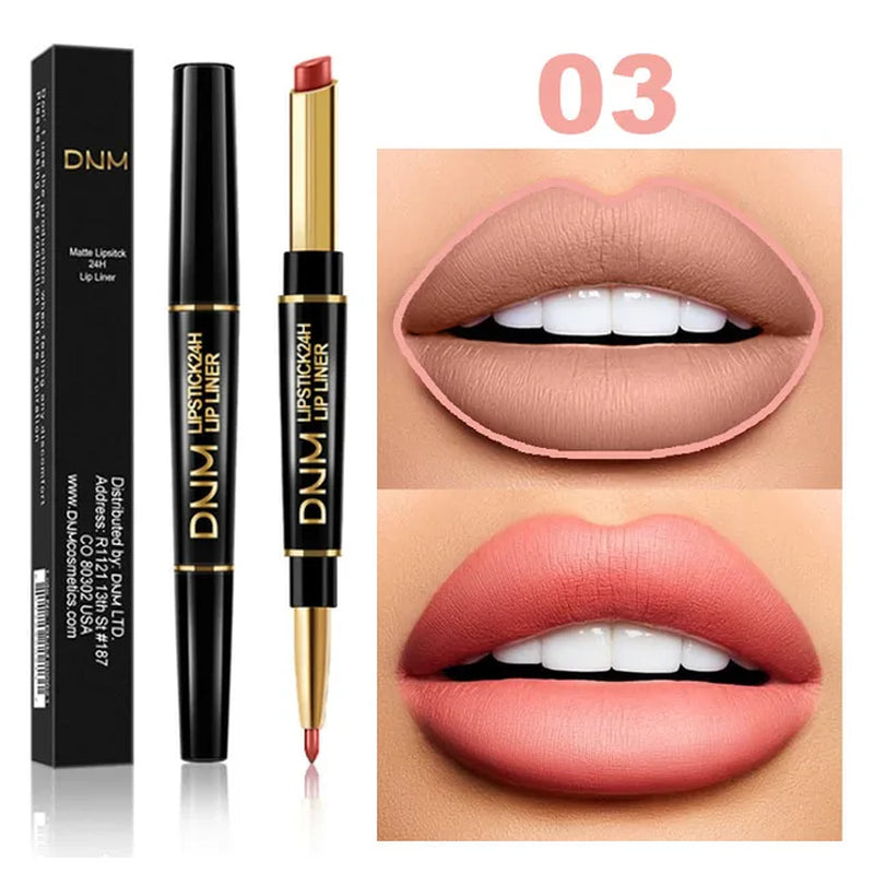 "2-in-1 Matte Pigment Lipstick and Lip Liner: Long-Lasting Waterproof Makeup Duo in Skin-Complementing Shade"