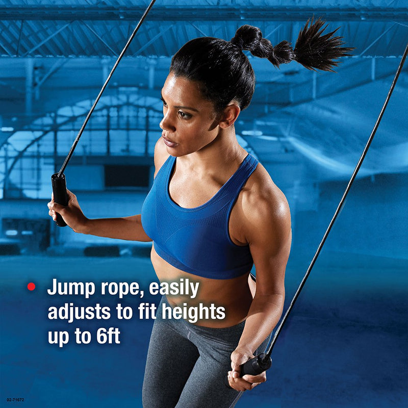 Professional Product Title: "Complete Home Gym Essentials Set with Jump Rope, Push-Up Bars, Ab Wheel, and Medium Resistance Tube"