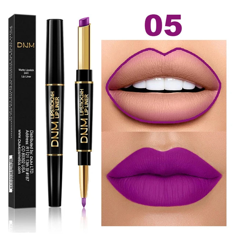 "2-in-1 Matte Pigment Lipstick and Lip Liner: Long-Lasting Waterproof Makeup Duo in Skin-Complementing Shade"