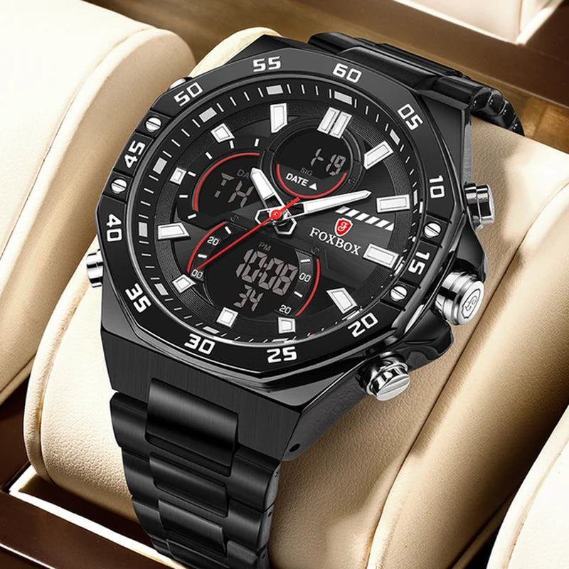 "Ultimate Style and Functionality: LIGE Dual Display Men's Watch - Waterproof, Luxury Sport Quartz Chronograph for the Modern Gentleman"