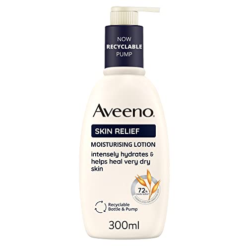 Aveeno Skin Relief Moisturising Lotion, With Soothing Triple Oat Complex & Shea Butter, Suitable For Sensitive Skin, 72-Hour Intense Hydration, Helps Relieve Very Dry and Tight Skin, Unscented, 300ml