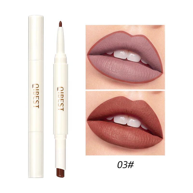 "Matte Nude Lipstick Duo: Waterproof Long Lasting Lip Color with Built-in Lip Liner"