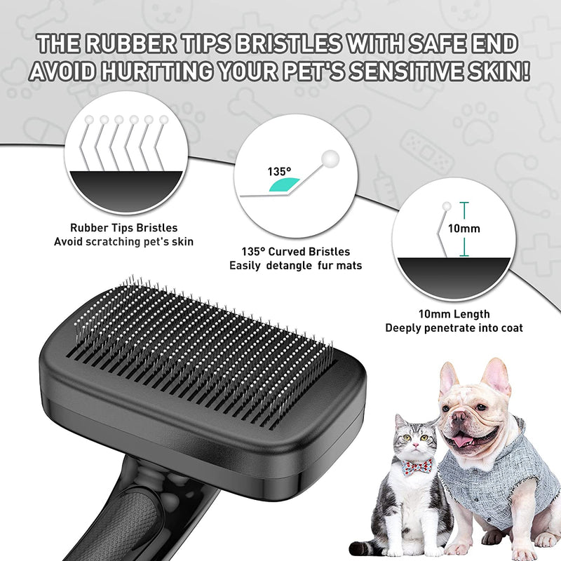 "Ultimate Pet Grooming Tool: Self-Cleaning Dog Brush for All Hair Types, Removes Shedding, Mats, and Tangles, Perfect for Cats and Dogs, Sleek Black Design"