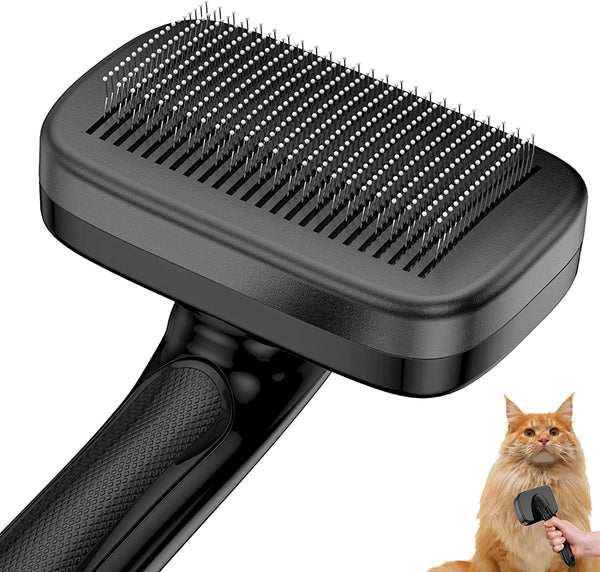 "Ultimate Pet Grooming Tool: Self-Cleaning Dog Brush for All Hair Types, Removes Shedding, Mats, and Tangles, Perfect for Cats and Dogs, Sleek Black Design"