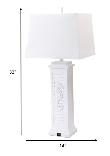 Set of 2 White Seahorse Shutter Base Table Lamps-3