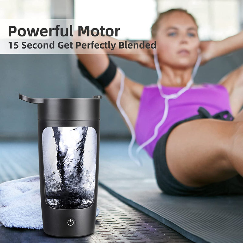 "Powerful USB-Rechargeable Electric Shaker Bottle - 22oz Blender for Protein, Coffee, and Milkshakes (Black)"