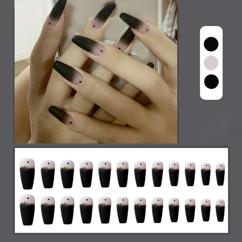 "Black Ombre Matte Coffin Nails - 24-Piece DIY Manicure Kit for Chic Nail Art"