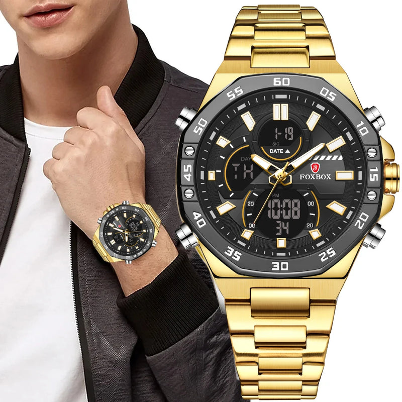 "Ultimate Style and Functionality: LIGE Dual Display Men's Watch - Waterproof, Luxury Sport Quartz Chronograph for the Modern Gentleman"