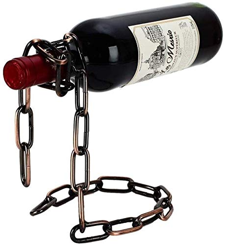 TBWHL Novelty Magic Wine Bottle Holder Floating Steel Link Chain Wine Bottle Rack/Holder - Holds Bottles in The Air (Brown)