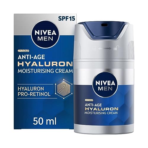 NIVEA MEN Anti-Age Hyaluron SPF15 Moisturising Cream (50ml), Anti-Wrinkle Face Cream with Hyaluronic Acid and Pro-Retinol, Visibly Reduces Deep Wrinkles and Firms Skin