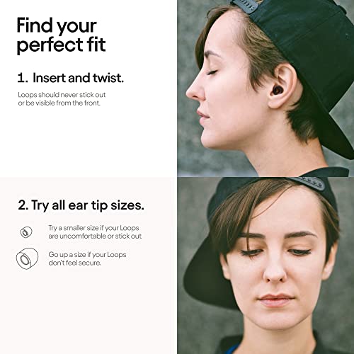 Loop Quiet - Ear Plugs for Sleep – Super Soft, Reusable Hearing Protection in Flexible Silicone for Noise Reduction & Flights - 8 Ear Tips in XS/S/M/L - 26dB Noise Cancelling - Black