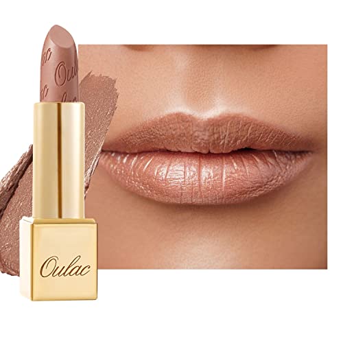 OULAC Metallic Shine Glitter Lipstick, Nude High Impact Lipcolor, Lightweight Soft and Ultra Hydrating, Long Lasting, Vegan & Cruelty-Free, Full-Coverage Lip Color 4.3 g/0.15 Sahara Gold(10)