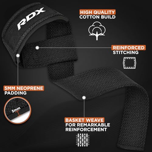 RDX Weight Lifting Straps,Powerlifting Deadlifting, Anti Slip 60CM Hand Bar Grip, 5MM Neoprene Wrist Support, Heavy Duty Weightlifting Bodybuilding Workout