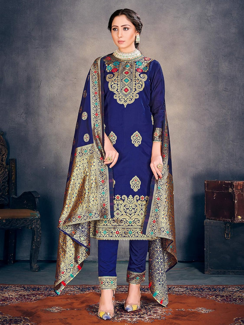 "Exquisite Women's Indian Pakistani Ready-to-Wear Dress | Luxurious Banarasi Art Silk Salwar Kameez | Stunning Minakari Woven Silk Dupatta | Elegant Stitched Suit"