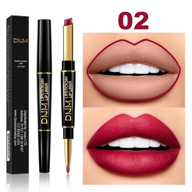 "2-in-1 Matte Pigment Lipstick and Lip Liner: Long-Lasting Waterproof Makeup Duo in Skin-Complementing Shade"