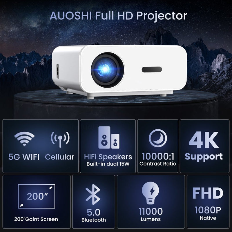 "Ultimate Home Theater Experience: 4K WiFi Bluetooth Projector with 12000LM Brightness, Portable Mini Projector for Outdoor Movies, 1080P Support, and Incredible 5G/2.4G Connectivity"