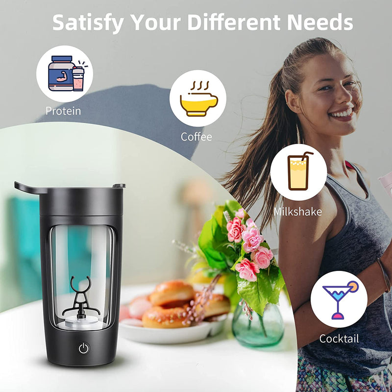 "Powerful USB-Rechargeable Electric Shaker Bottle - 22oz Blender for Protein, Coffee, and Milkshakes (Black)"