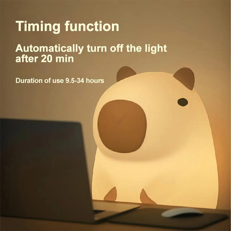 "Adorable Cartoon Capybara Night Light: Rechargeable, Dimmable, Perfect for Children's Room Decor!"