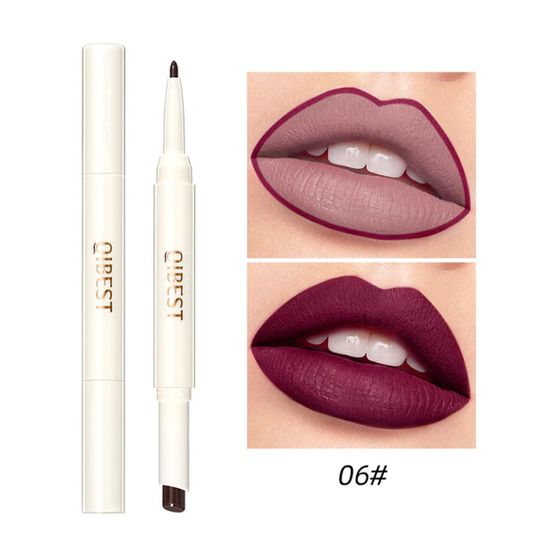 "Matte Nude Lipstick Duo: Waterproof Long Lasting Lip Color with Built-in Lip Liner"