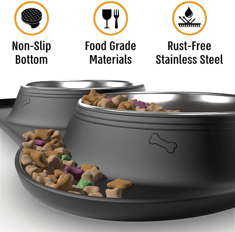 "Ultimate No Spill Dog Bowl Set - Stainless Steel Bowls with Silicone Mat for Mess-Proof Feeding, Perfect for Small, Medium, and Large Dogs!"