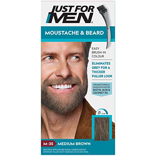 Just for men Moustache & Beard Medium Brown Dye, Eliminates Grey for a Thicker & Fuller Look – M35