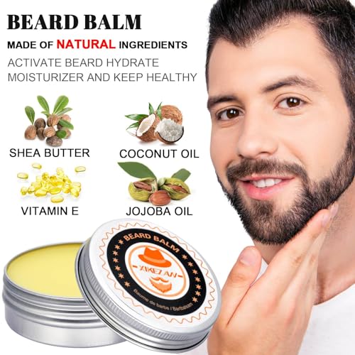 Upgraded Beard Grooming Kit w/Beard Conditioner,Beard Oil,Beard Balm,Beard Brush,Beard Wash,Beard Comb,Beard Scissor,Bag,E-Book,Beard Care Daddy Gifts for Men Him Dad Husband Boyfriend