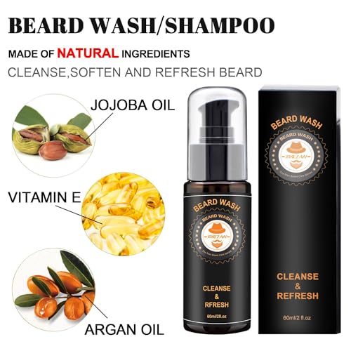 Upgraded Beard Grooming Kit w/Beard Conditioner,Beard Oil,Beard Balm,Beard Brush,Beard Wash,Beard Comb,Beard Scissor,Bag,E-Book,Beard Care Daddy Gifts for Men Him Dad Husband Boyfriend