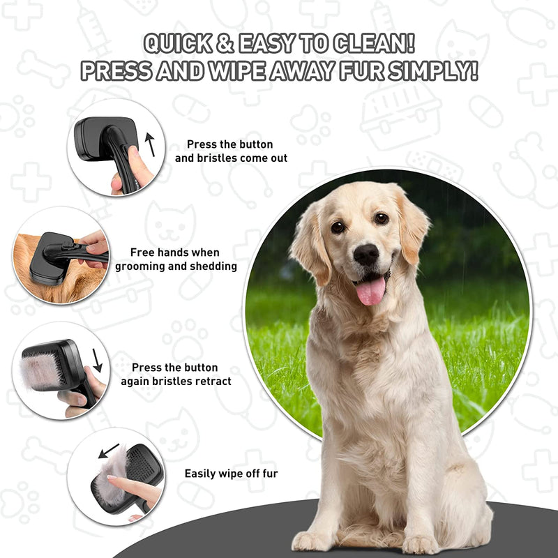 "Ultimate Pet Grooming Tool: Self-Cleaning Dog Brush for All Hair Types, Removes Shedding, Mats, and Tangles, Perfect for Cats and Dogs, Sleek Black Design"