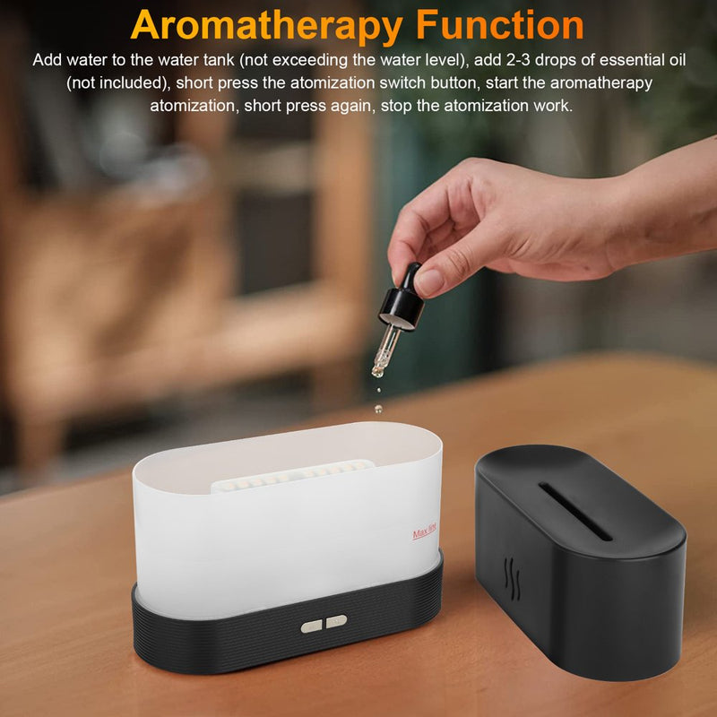 "Flame Air Humidifier Essential Oil Diffuser - Enhance Your Space with Soothing Aromas and 7 Colorful Light Options!"