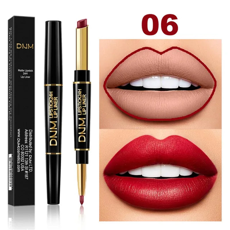 "2-in-1 Matte Pigment Lipstick and Lip Liner: Long-Lasting Waterproof Makeup Duo in Skin-Complementing Shade"