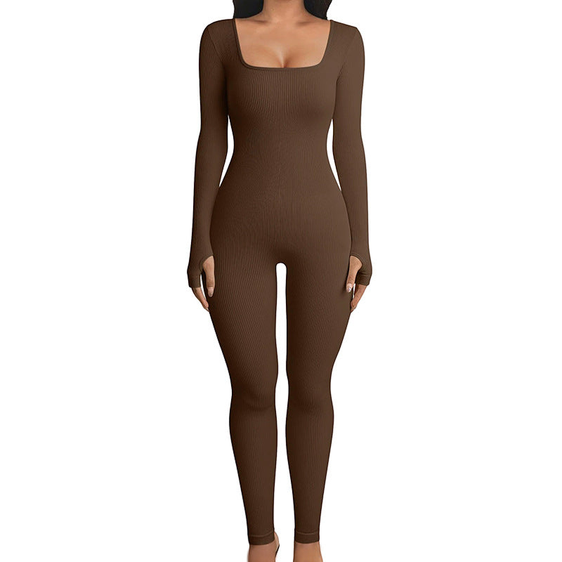 "Ultimate Comfort and Style: Seamless Long Sleeve Hip Lift Yoga Jumpsuit - Perfect for Sports and Shapewear"