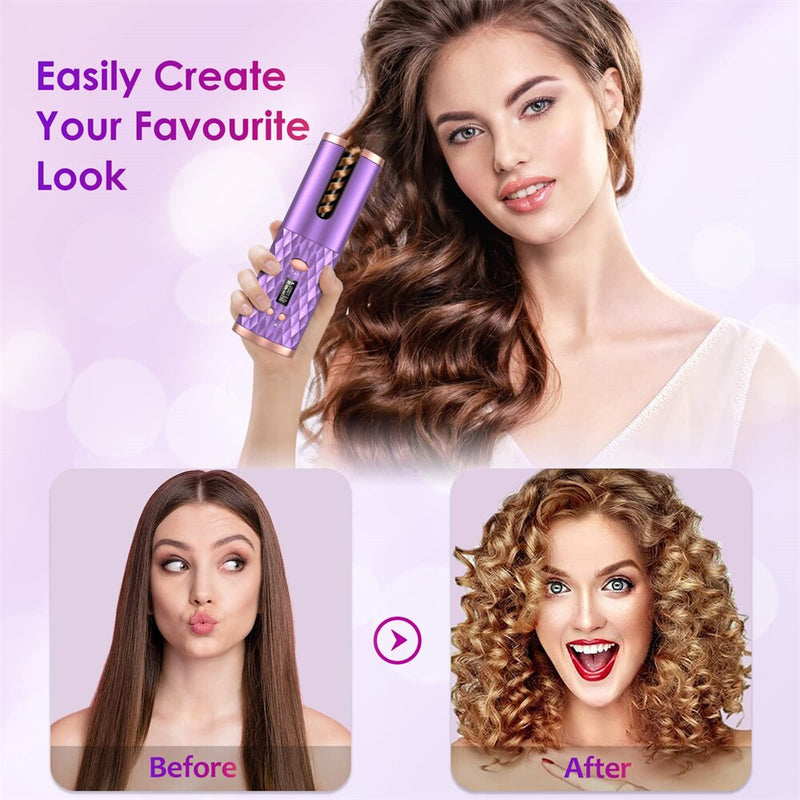 "Effortless Waves: Cordless Auto Hair Curler for Silky Curls, Fast Heating, and Portable Design - Achieve Perfect Curls Anytime, Anywhere!"