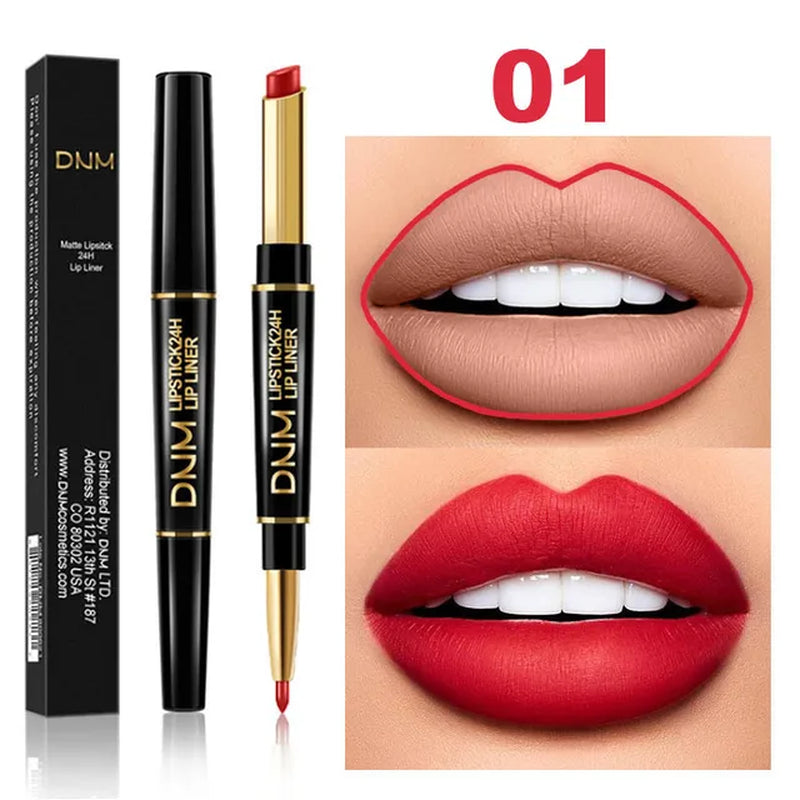 "2-in-1 Matte Pigment Lipstick and Lip Liner: Long-Lasting Waterproof Makeup Duo in Skin-Complementing Shade"