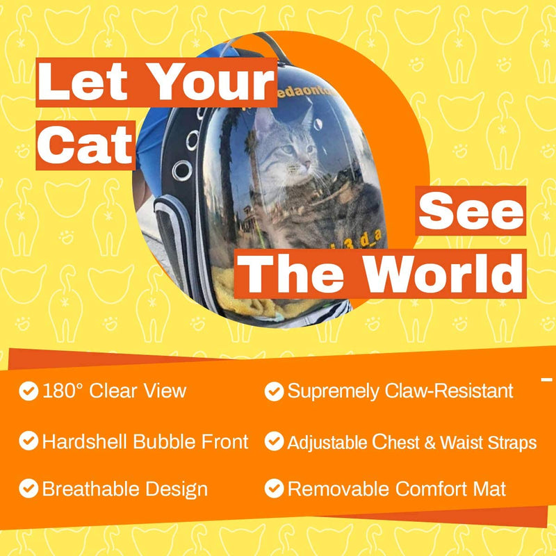 "Travel in Style with our Premium Bubble Capsule Pet Carrier - Perfect for Small and Medium Cats, Airline Approved, with Removable Mat, Side Pocket and Adjustable Straps!"