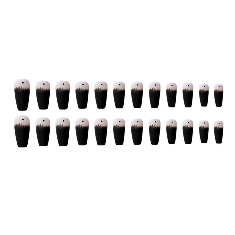 "Black Ombre Matte Coffin Nails - 24-Piece DIY Manicure Kit for Chic Nail Art"