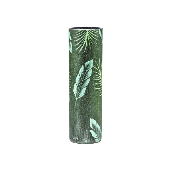 Glass vase for flowers | Cylinder Vase | Interior Design | Home Decor | Large Floor Vase 16 inch | Tropical leaves decorated vase-0