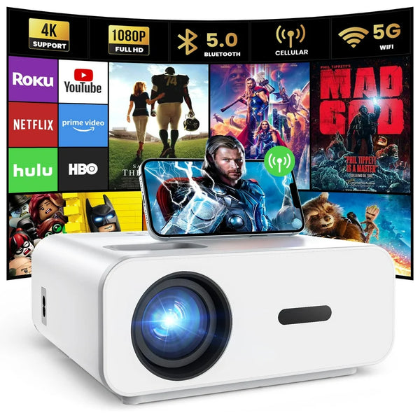 "Ultimate Home Theater Experience: 4K WiFi Bluetooth Projector with 12000LM Brightness, Portable Mini Projector for Outdoor Movies, 1080P Support, and Incredible 5G/2.4G Connectivity"