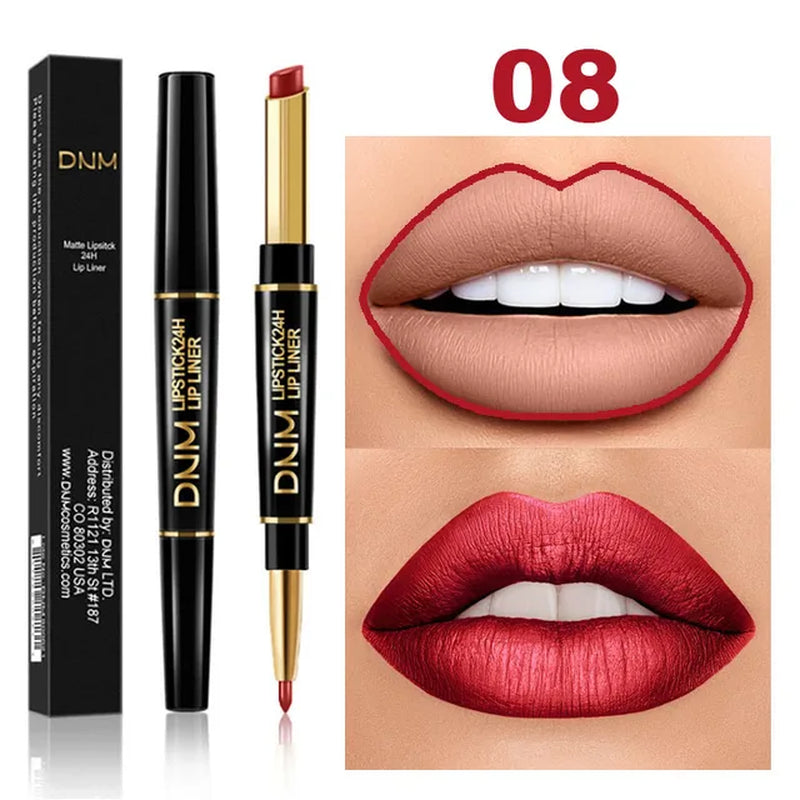 "2-in-1 Matte Pigment Lipstick and Lip Liner: Long-Lasting Waterproof Makeup Duo in Skin-Complementing Shade"